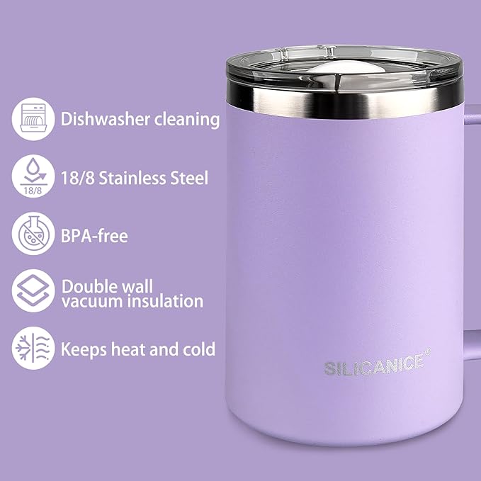 24 oz women's thermal coffee mug, double-wall insulation, easy to hold and clean, suitable for camping travel water cup (Purple 2.4, 24 Oz)