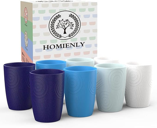 Homienly Wheat Straw Cups - 12 OZ Reusable Stackable Water Tumblers with Etched Pattern - Dishwasher Safe Set of 8 (Island Series)