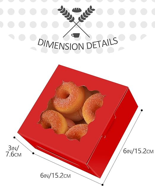 qiqee Bakery Box with Window 36packs 6x6x3 Red Cookie Boxes Pastry Box for Wedding Favor Party ＆ Birthday