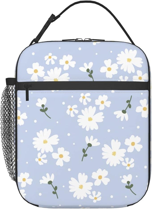 SUPLUCHOM Lunch Box Girl Daisy Flower Purple Floral Spring Insulated Bag Reusable with Side Pocket for Work School Picnic Hiking Daytrip Women Kids Over 3 Years Old
