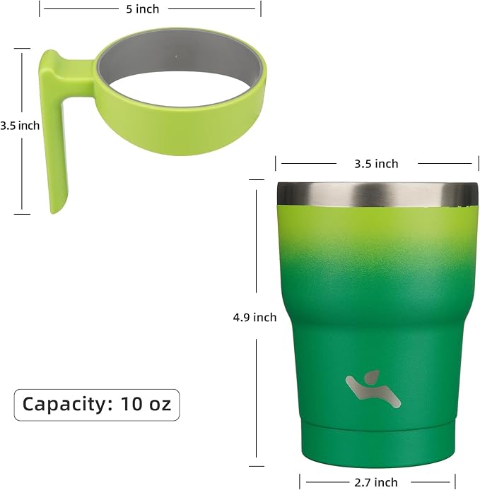 10 oz Tumbler with Handle and 2 Straw 2 Lid, Insulated Water Bottle Stainless Steel Vacuum Cup Reusable Travel Mug,Matcha Green