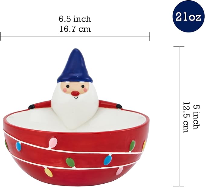 Bico Gnome Mushroom Ceramic Candy Bowl, 21oz – Hand-Painted Holiday Treat Bowl, Christmas Decorative Dish for Candy, Jam, or Sauce – Microwave & Dishwasher Safe