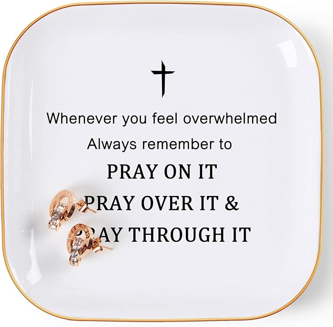Christian Gifts Inspirational Gifts for Women Jewelry Dish Ring Trinket Tray, Cheer Up Encouragement Religious Gift Spiritual Gift Bible Faith Gifts for Women Birthday Christmas Mother's Day