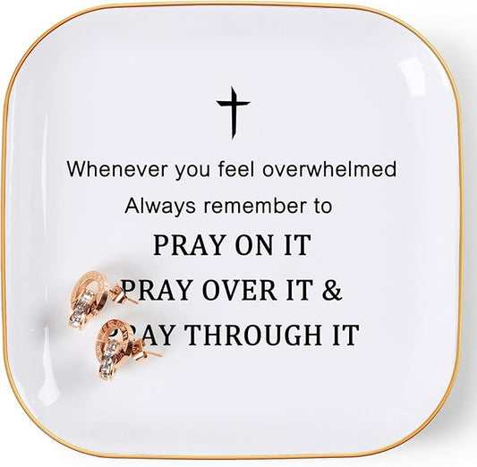 Christian Gifts Inspirational Gifts for Women Jewelry Dish Ring Trinket Tray, Cheer Up Encouragement Religious Gift Spiritual Gift Bible Faith Gifts for Women Birthday Christmas Mother's Day