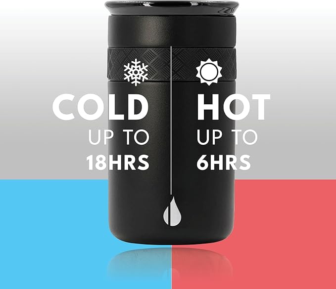 Elemental Artisan Insulated Tumbler, Triple Wall Coffee Travel Mug, Reusable Stainless Steel Coffee Tumbler with Ceramic Lid, Thermal Coffee Cups for Hot (6 Hrs) & Cold (18 Hrs), 12oz - Black