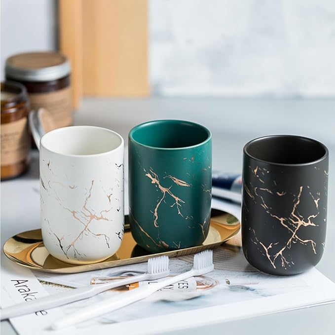 Ceramic toothbrush holder, Nordic toothbrush cup, simple stone mug. (Black)