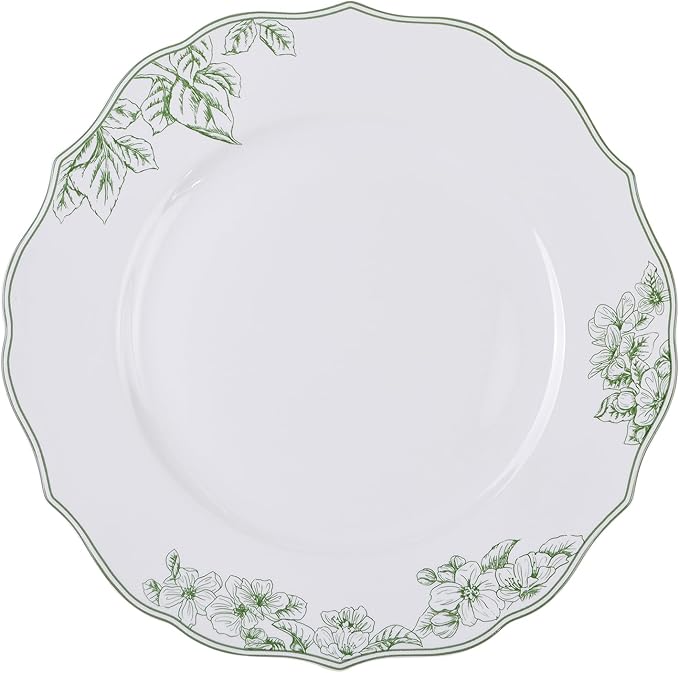 222 Fifth 12-Piece Porcelain Dinnerware Set for 4, Elegant Floral Plates and Bowls Sets-White/Green Ceramic Dishes, Chip Resistant Kitchen & Dining Dish Set, Microwave & Dishwasher Safe, Hudson Valley