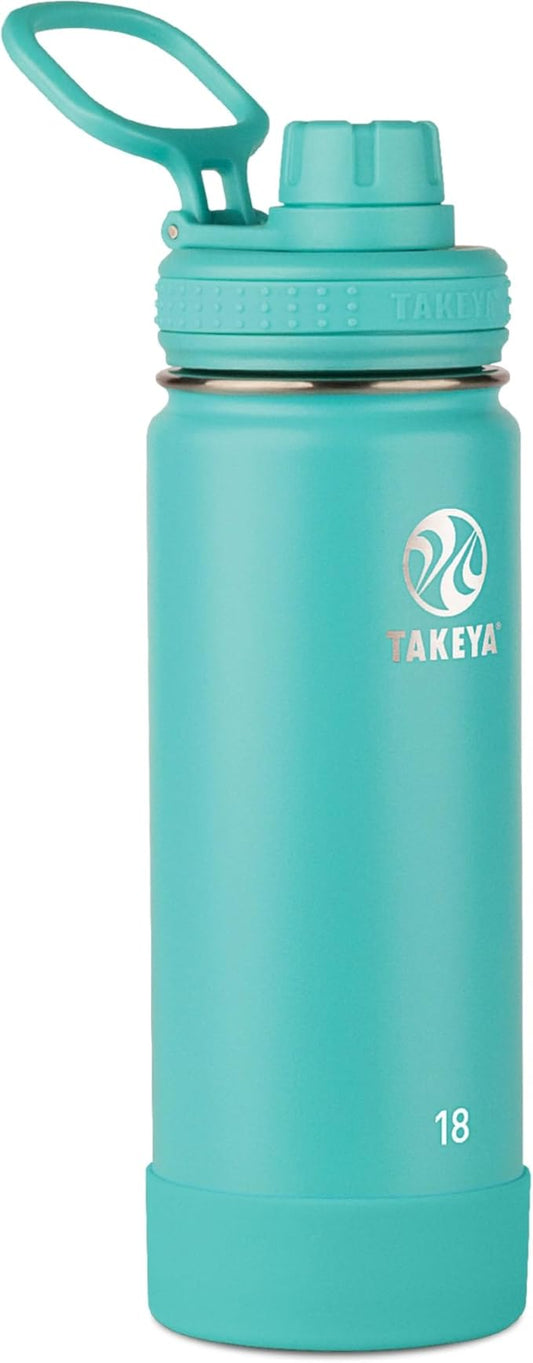 Takeya Actives Water Bottle with Spout Lid - Bottle with Double Stainless Steel Insulation - Dishwasher Safe & BPA-Free - Bottle with Spout Lid & Removable Bumper - 18 oz, Teal