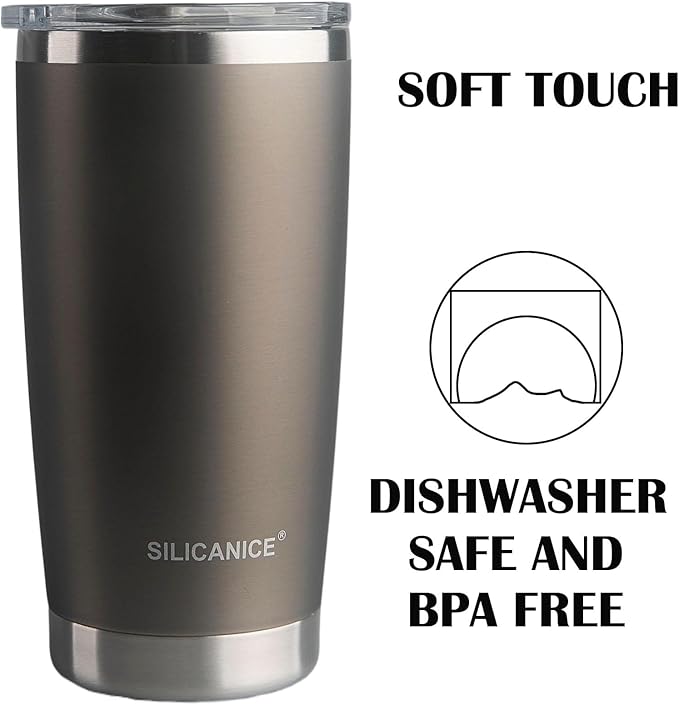 Metal Gray Soft Touch 20oz Stainless Steel Insulated Tumbler with Lid - Spill Proof Coffee Cup,Dishwasher Safe Mug,Durable Thermal Cup for Hot & Cold Beverages,Smoothies Water Bottle For Men