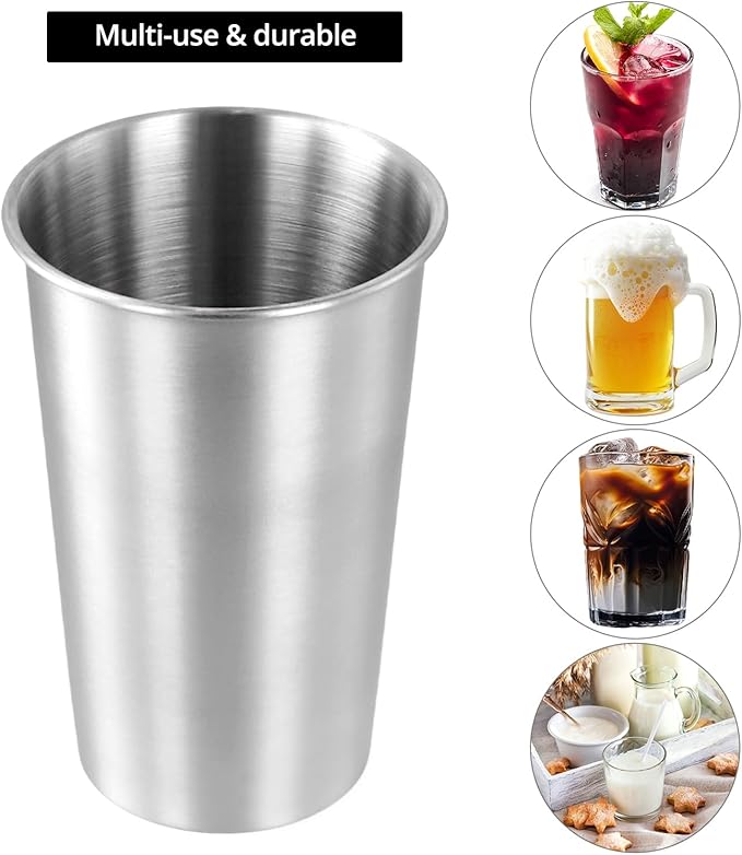 QWORK 16 Ounce Stainless Steel Pint Cups - 10 Pack 450ml 304 Steel Cup - for Coffee, Tea, Cold Drinks, Home and Outdoor Use