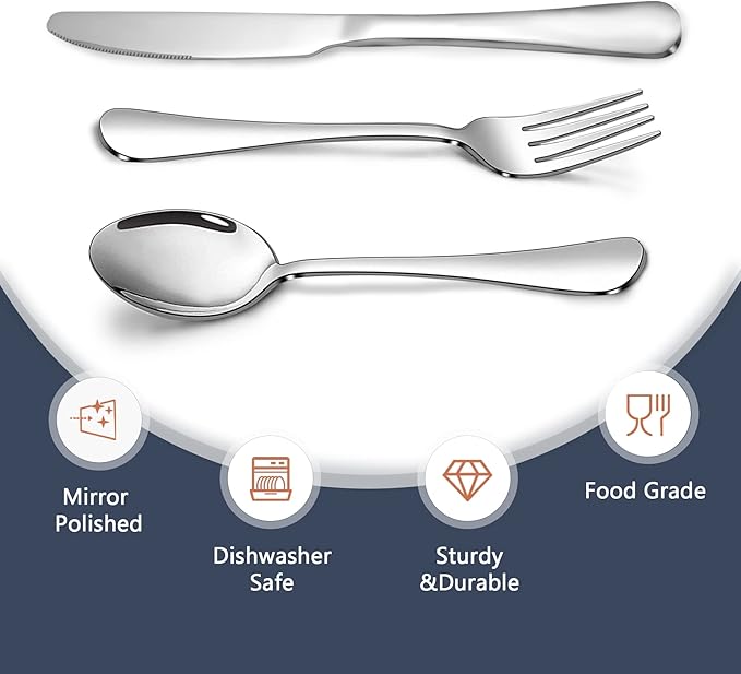 Silverware Set,SANTUO Stainless Steel Knives Spoon Forks Set for Home, Kitchen and Restaurant, Mirror Polished& Dishwasher Safe (18pcs Silverware set)
