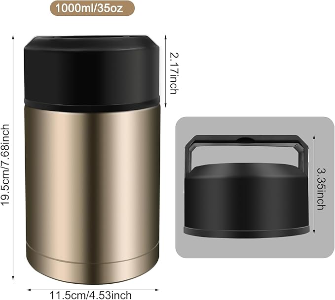 35oz Soup Thermos, Stainless Steel Thermos for Hot Food, Wide Mouth Food Thermos Jar, Insulated Lunch Container Leak Proof Vacuum Thermal Flask(gold)