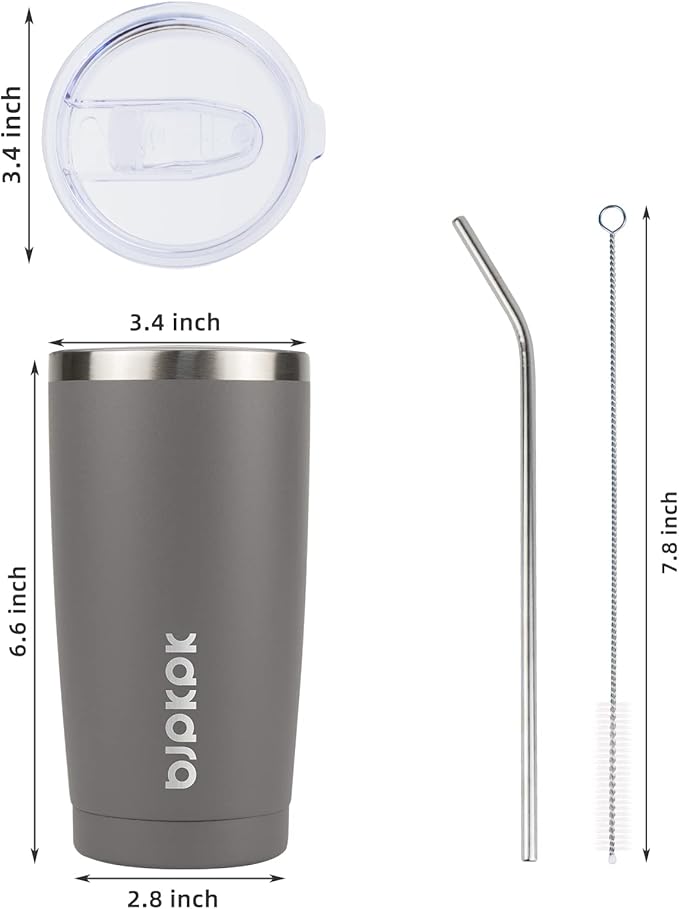 BJPKPK 20 oz Insulated Tumbler With Lid And Straw Stainless Steel Tumblers Coffee Mug Thermal Cup For Women And Men,Gray