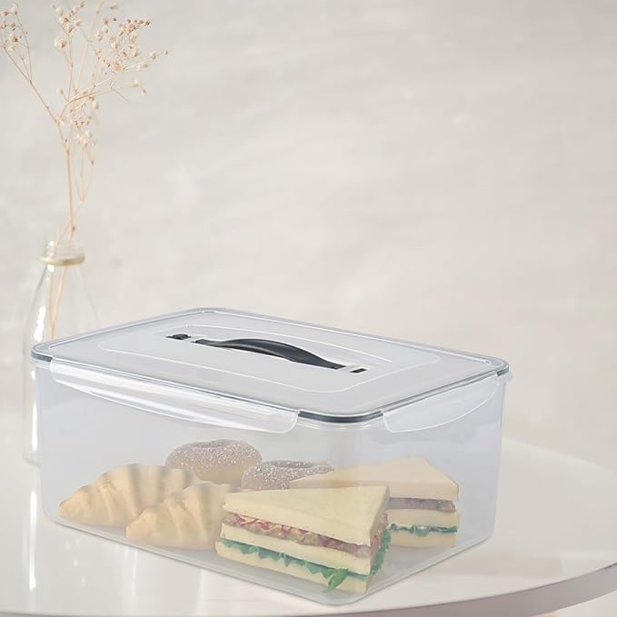 15 L Rectangular Plastic Clear Airtight Food Storage Containers with Latch Lid, 4 Pack Rectangle Food Storage Container with Portable Handle