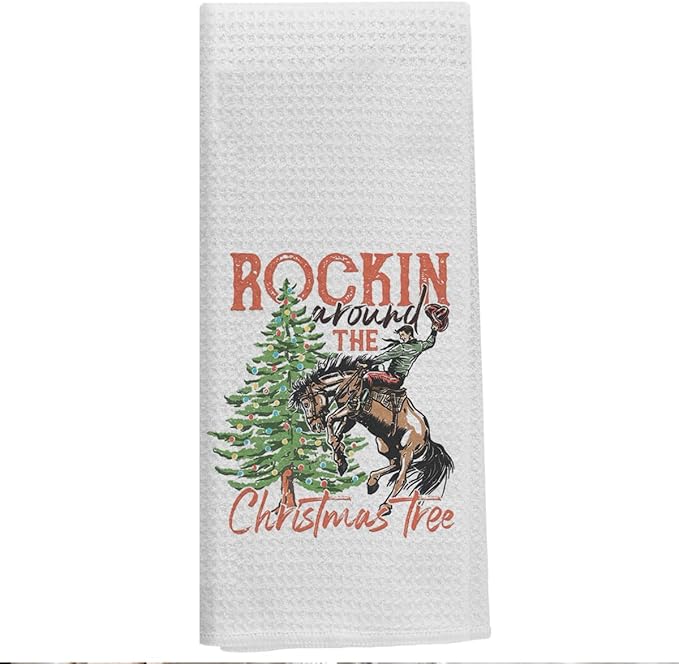 Western Christmas Decor Towels,Christmas Tree Towels for Kitchen Bathroom, 16x24