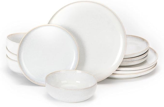 Plates and Bowls Sets, Ceramic Dinnerware Sets, 12 Pieces Modern Stoneware Dinnerware Set for 4, Reactive Glaze Dinnerware Set for Home Kitchen, Scratch Resistant, Microwave and Dishwasher