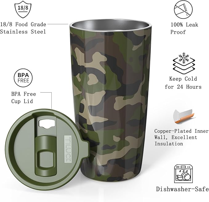 TILUCK 20 oz Tumbler with Leak-Proof Lid, Vacuum Insulated Stainless Steel Coffee Mug, Double-Walled Travel Tumbler for Hot and Cold Drinks(Camouflage, 20oz)