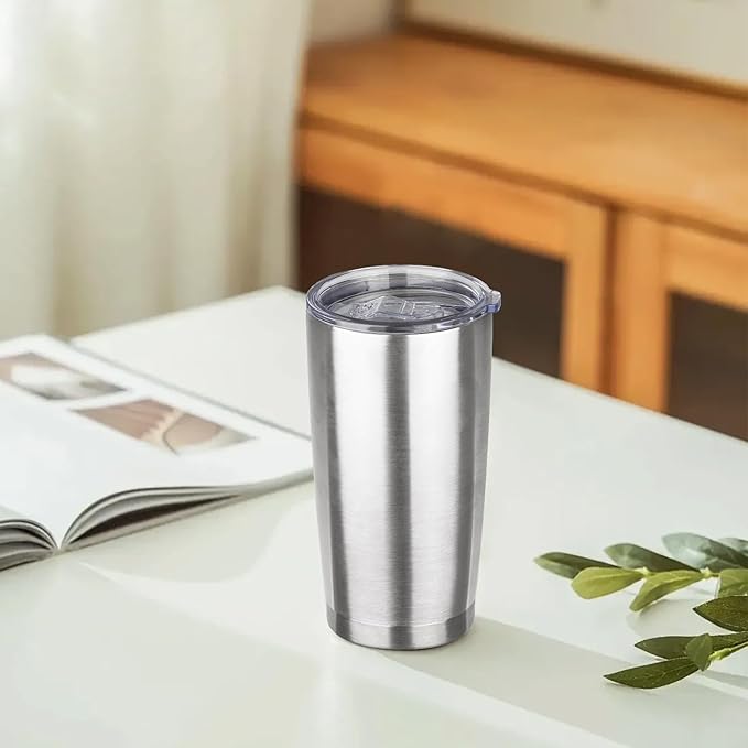 20oz Tumbler with Lid Stainless Steel Insulated Tumblers Travel Coffee Tumbler Bulk Double Wall Vacuum Insulated Water Cup Christmas Gifts for Women Men Her Him Home Office (Silver, 6pack)