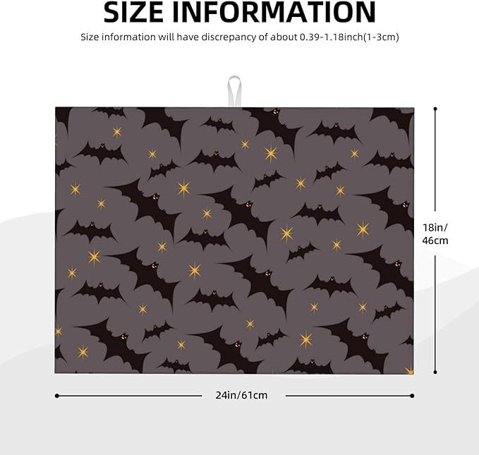 Star Bats Witchy Dish Drying Mat 18x24 For Kitchen Counter Absorbent Microfiber Dishes Pad Dish Drainer Rack Mats Fast Dry Kitchen Accessories