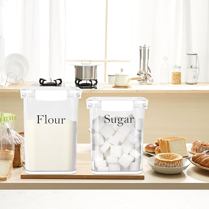 Set Of 2 Large Food Storage Jars 5L&4L - Airtight Containers with Lids,Flour Sugar Storage Containers Set with Spoon-Kitchen Canisters for Sugar,Flour,Coffee,Pantry Organization Saver Keeper