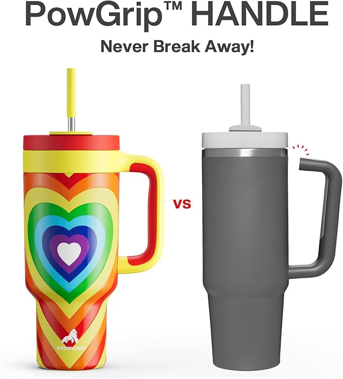 40 oz Tumbler with Handle, 2-in-1 Straw and Sip Lid, Leakproof, Dishwasher Safe, Insulated Stainless Steel Travel Coffee Mug, Keeps Cold for 34 Hours, Fits in Car Cup Holder (Fiery Love)