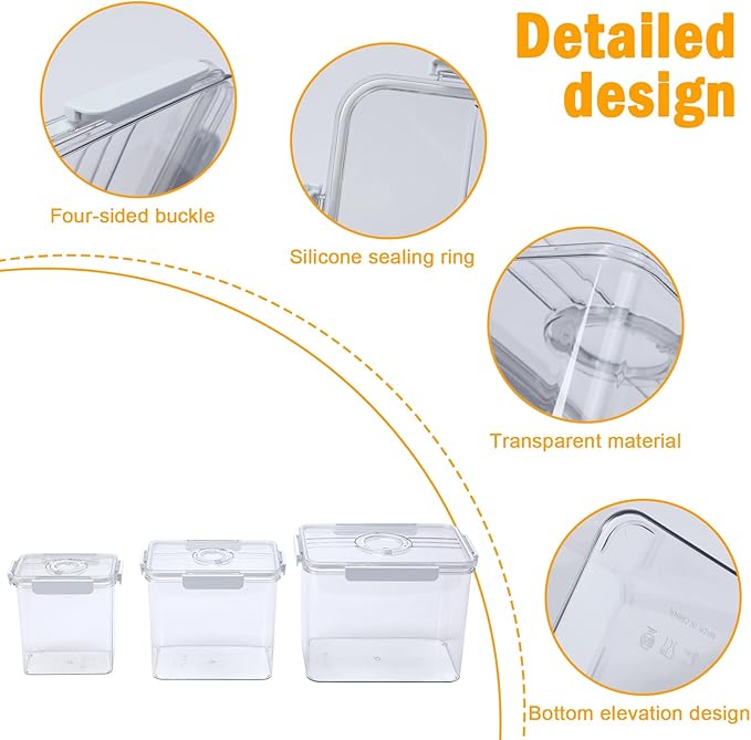 3 Pack Cereal Containers Storage Set,Airtight Food Storage Containers with Lids and Time Recording,BPA Free Dispenser Plastic Cereal Storage Keeper Kitchen,Pantry Organization Organizer Box