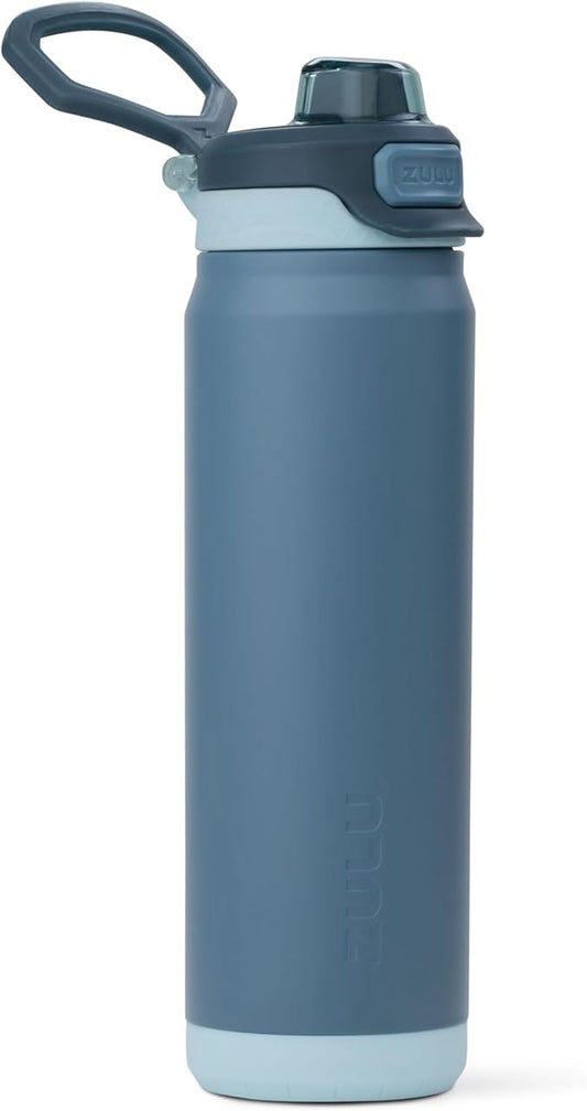 ZULU Powerfill Pro 24oz Stainless Steel Water Bottle with Quick Fill Lid, Triple Walled Vacuum Insulated Metal, Leak Proof Locking Lid, Sip and Chug, Reusable BPA Free, High Tide