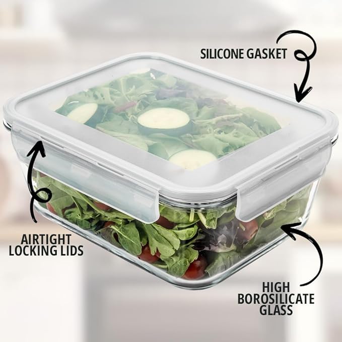3300 ml/ 112 oz LARGE Glass Food Container with Locking Lid. Ideal for Storing food, vegetables or fruits. Baking Casserole, Lasagna, Baking Or Roasting chicken and lot of other tasty food. BPA Free