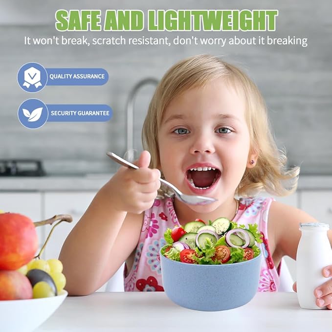 Wheat Straw Bowls 14oz Set of 4 - Unbreakable Cereal and Salad Bowl for Kids and Adults - Eco-Friendly Bowls for Snack, Soup and Dessert - Microwave & Dishwasher Safe