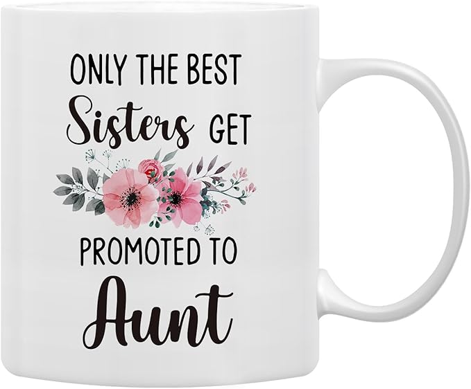 QASHWEY Aunt Mug, Aunt Coffee Mug, Pregnancy Announcement Mugs Tea Cups Gifts for AuntAuntie, Auntie Mothers Day CoffeeMug, Gifts for AuntAuntie, Promoted toAunt CoffeeCups Ceramic 11oz