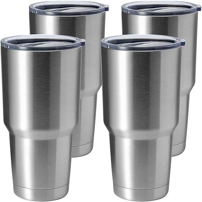 HASLE OUTFITTERS 30oz Stainless Steel Tumbler, Double Wall Vacuum Insulated Travel Mug Tumbler, Durable Insulated Coffee Mug, Gift Box Set (Silver, 4)