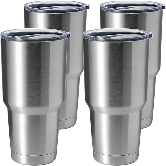 HASLE OUTFITTERS 30oz Stainless Steel Tumbler, Double Wall Vacuum Insulated Travel Mug Tumbler, Durable Insulated Coffee Mug, Gift Box Set (Silver, 4)