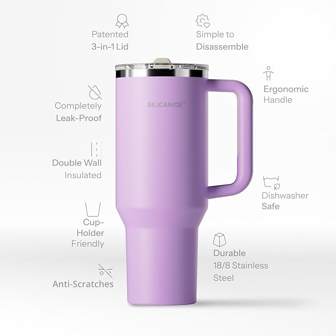 Easy Clean Pro Tumbler - 40 oz Water Bottle with Handle Quick-Disassemble Flip Straw, Leakproof Insulated Stainless Steel, Dishwasher Safe, BPA-Free Gifts for Women & Men