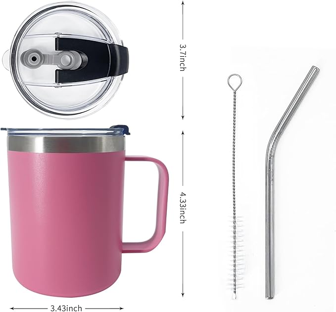 1pack 12oz Coffee Mug With Handle Bulk, Stainless Steel Insulated Travel Tumblers With,Double Wall Vacuum Camping Cup for Hot & Cold Drinks Tea (pink)