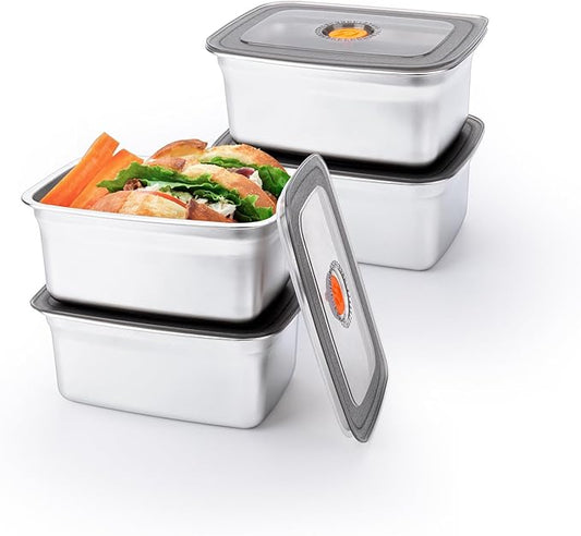 4 PCS Stainless Steel Food Storage Containers(50oz) with Lids Leak Proof & Airtight | Stainless steel freezer Containers,Airtight Bento Lunch Box,For Meal Prep,Fruit,Snack,Freezer