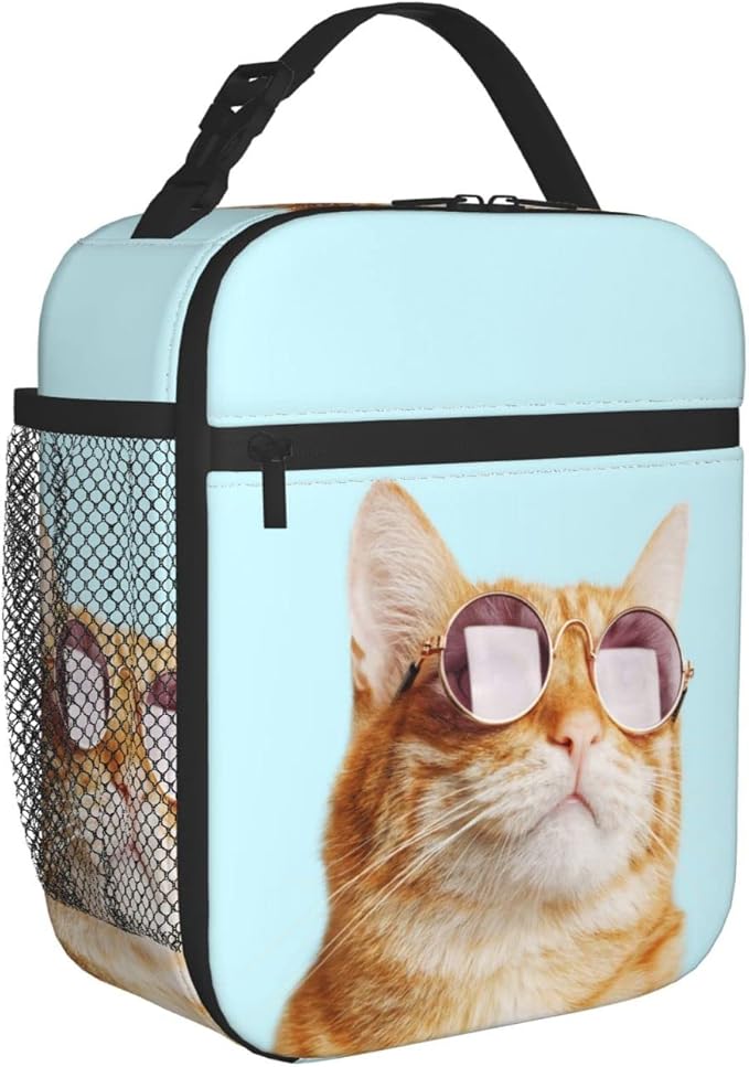 Sunglasses Cat Reusable Lunch Box Insulated LunchBox Cooler Lunch Bag