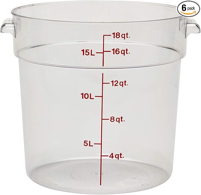 Cambro Food Storage Container (6 Pack) - Round Series - 18 QT (Quart) - Commercial Grade for Food Prep (Clear)