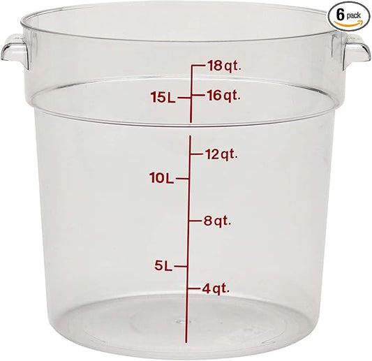 Cambro Food Storage Container (6 Pack) - Round Series - 18 QT (Quart) - Commercial Grade for Food Prep (Clear)