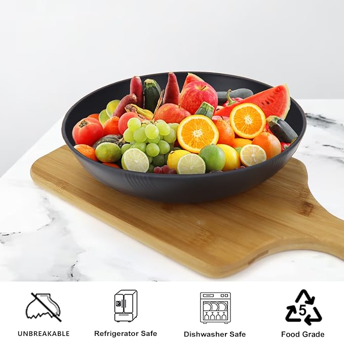 PYRMONT Wheat Straw Salad Bowls - 65oz Large Pasta Bowls - 10 Inches Serving Bowl Set of 6 - Wide and Shallow Bowl for Kitchen - Dishwasher Safe - Black to Grey