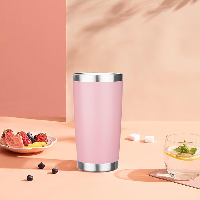 20oz Tumbler with Lid Stainless Steel Insulated Tumblers Travel Coffee Tumbler Bulk Double Wall Vacuum Insulated Water Cup Christmas Gifts for Women Men Her Him Home Office (Pink, 1pack)