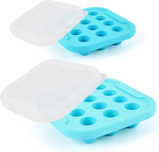 Silicone Milk Freezer Tray - Perfect Storage Container Silicone Baby Food Freezer Tray Mold With Lid for Bone Broth, Purees Baby Food and Purees Color Aqua Blue