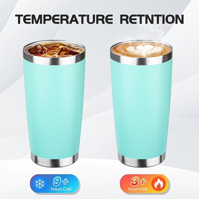 StarSpeed 20oz Tumbler Bulk with Lid, Stainless Steel Insulated Tumblers Double Wall Vacuum Insulated Travel Mug, Powder Coated Coffee Cups for Hot and Cold Drinks(Light Green,6)