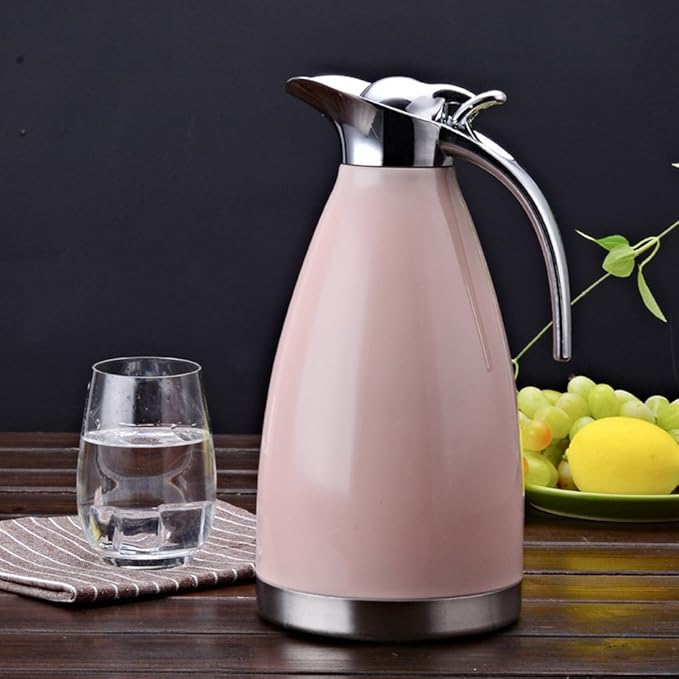 Sumerflos 68 Oz Stainless Steel Coffee Thermal Carafe/Double Walled Vacuum Thermos Insulated / 12 Hour Heat Retention / 2 Liters (Pink)