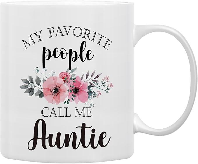 QASHWEY Auntie Mug, Auntie Coffee Mug, Auntie Gifts from Nephew Niece, Mothers Day Gifts for Auntie, Aunt Mug Cup Gifts for Auntie, My Favorite People Call Me Auntie Coffee Cups Ceramic 11oz, 338LD