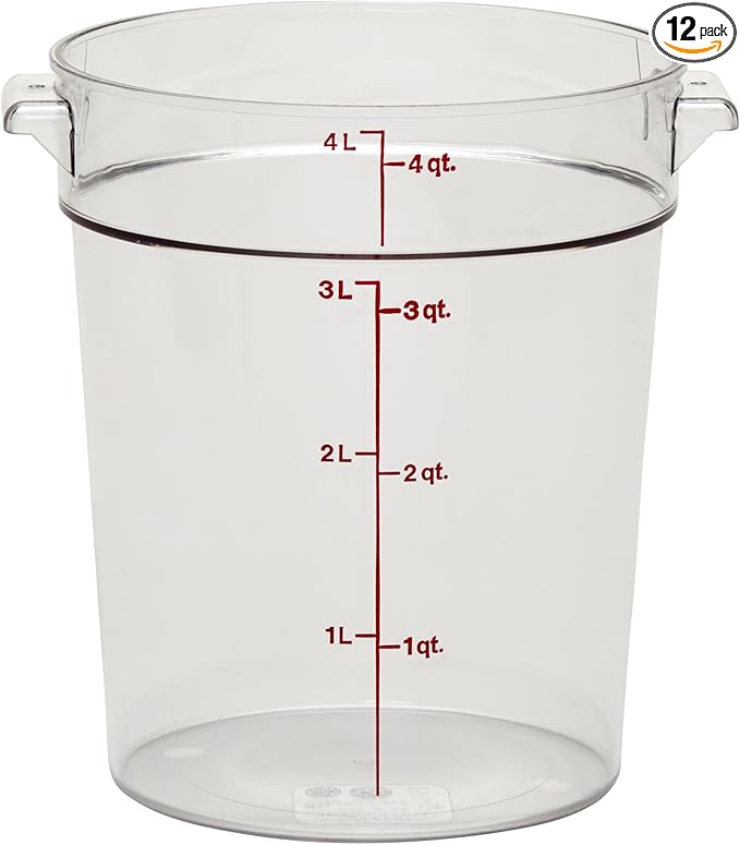 Cambro Food Storage Container - Round Series - 4 QT (Quart) - Commercial Grade for Food Prep (Clear)