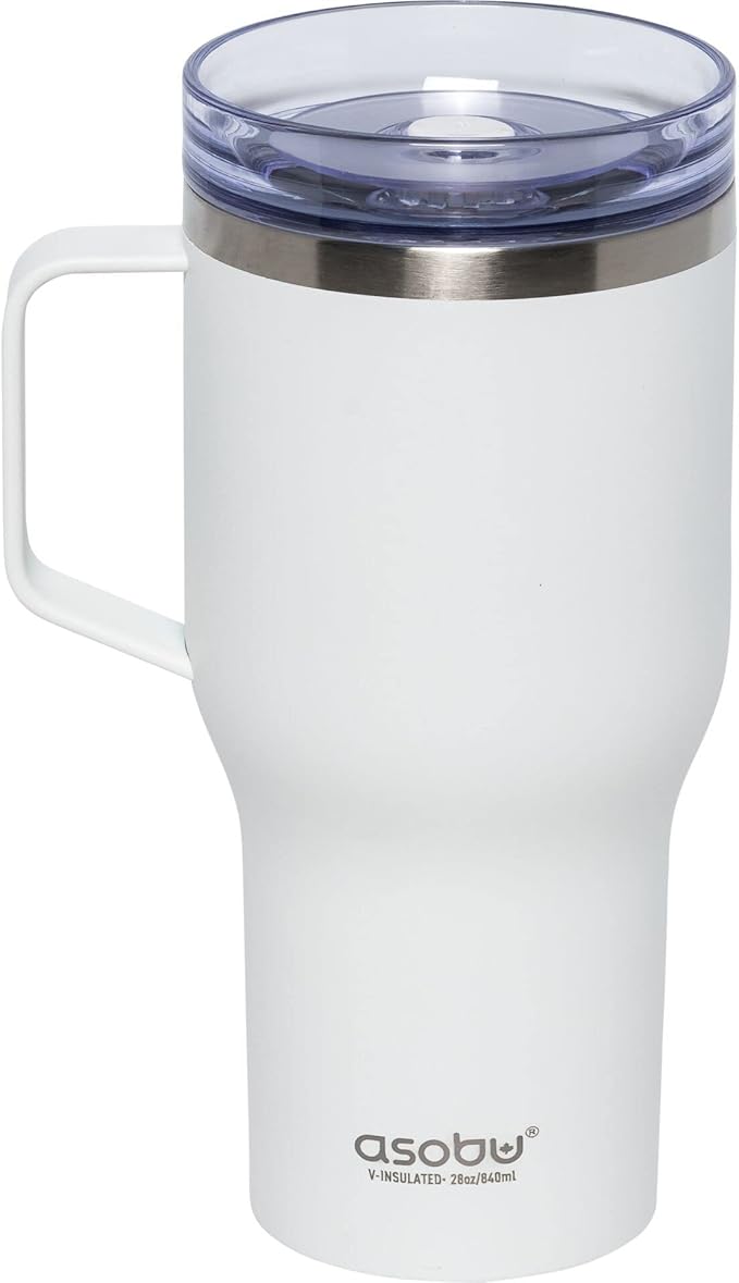 asobu 360 Travel Mug – 28oz Vacuum Insulated Stainless Steel Mug with 360° Spill-Proof Lid and Handle – Keeps Drinks Hot 12H / Cold 24H – Leak-Resistant and Cup Holder Friendly