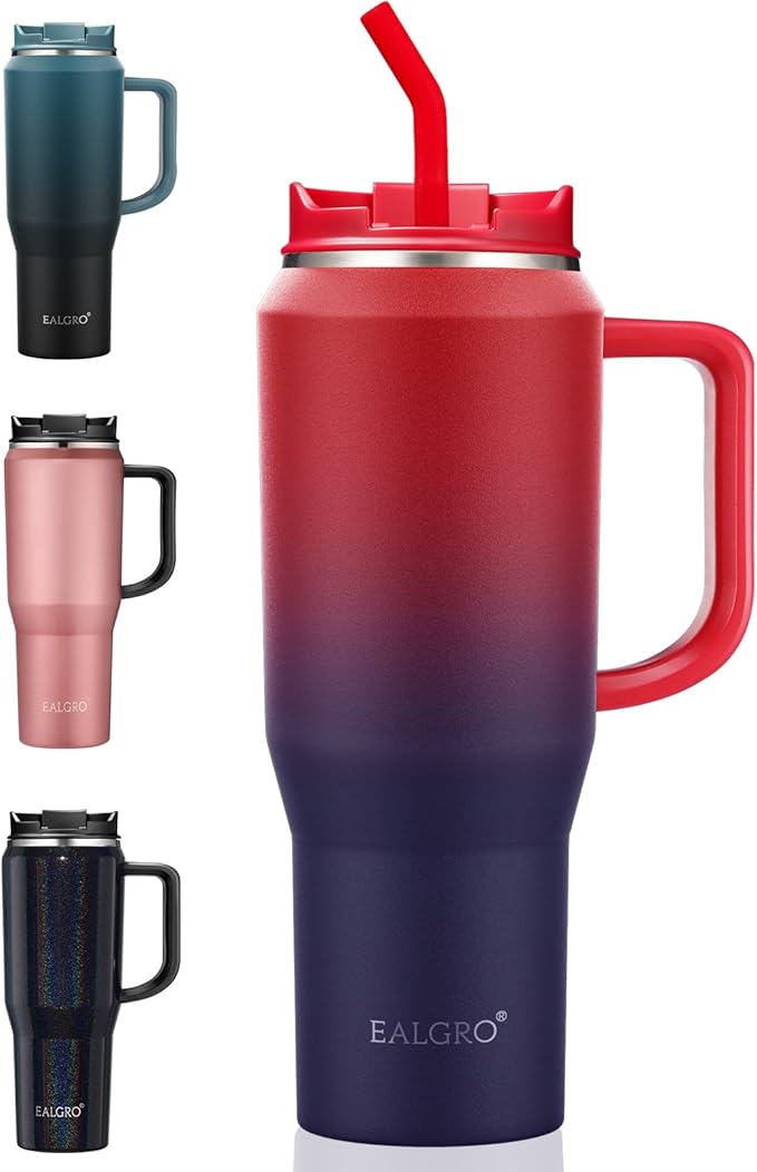 40 oz Tumbler with Handle, Insulated Tumblers with Lid and Straw, Large Metal Sports Water Bottle Jug, Thermal Stainless Steel Travel Coffee Mug Cup, Dark Rainbow