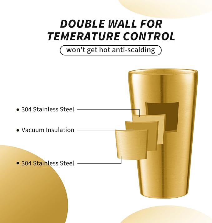 6 Pack 18.6 oz Stainless Steel Insulated Cup, Double Wall Vacuum Metal Cup, Reusable Camping Cups Unbreakable Indoor Outdoor for Party, Home, Office, BBQ, Gold