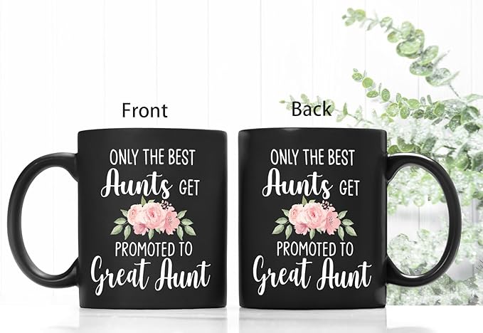 QASHWEY Get Promoted to Great Aunt Coffee Mugs Mug, Funny Pregnancy Announcement Gifts for AuntNew Great Aunt, GreatAunt to Be Gifts Black Ceramic Mugs Cups 11 Ounce