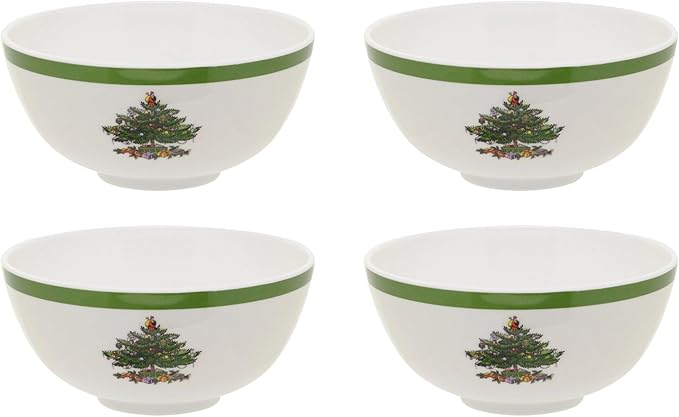 Spode Christmas Tree 12-Piece Melamine Dinnerware Set - Seasonal Dinnerware for Holiday Gatherings, Service for 4, Dishwasher Safe with Festive Christmas Tree Motif, Shatterproof & Durable Dishes